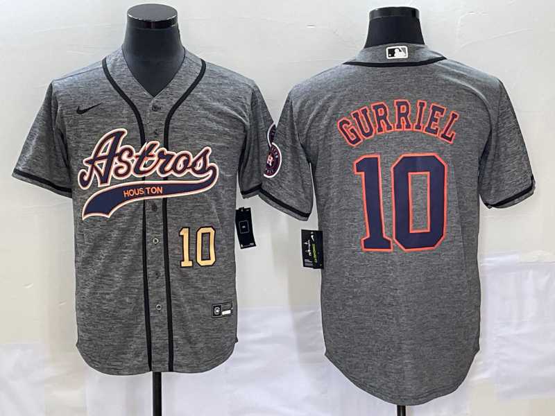 Men%27s Houston Astros #10 Yuli Gurriel Number Grey Gridiron Cool Base Stitched Jersey->houston astros->MLB Jersey
